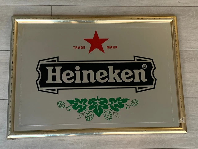 Heineken Beer Framed Mirror Imported Holland Bar Sign Man Cave Vintage.