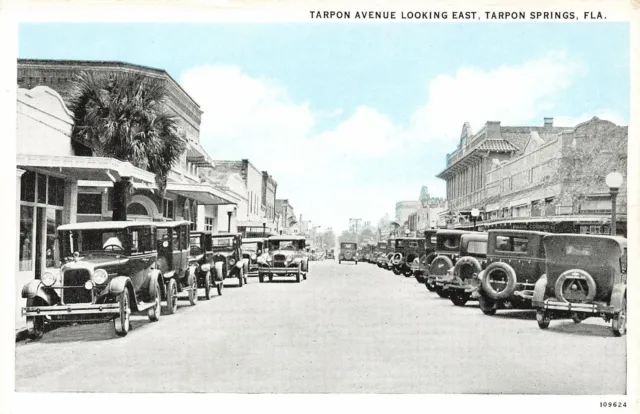 Florida, FL, Tarpon Springs, Tarpon Avenue Looking East 1920's Postcard