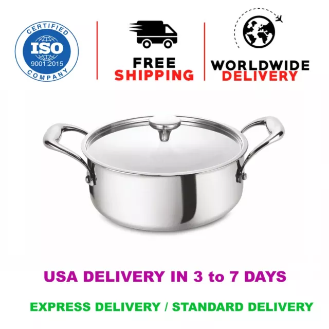 Alda Triply Stainless Steel 30cm 5.0 L Short Casserole Pan Biryani Cooking Pot