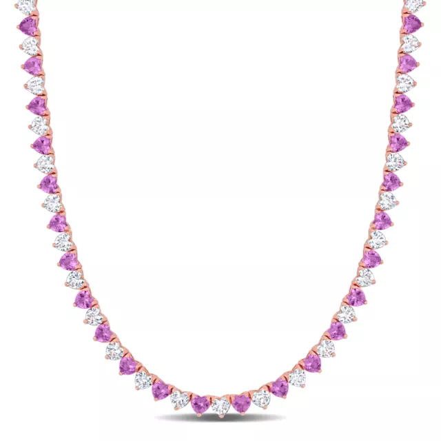 Amour Rose Plated Sterling Silver Created Pink & White Sapphire Tennis Necklace