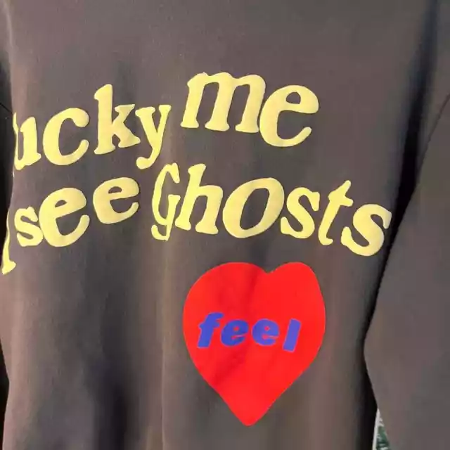 Kanye West x Kid Cudi Puff Print “Lucky Me I See Ghosts” Hoodie Large Streetwear 3