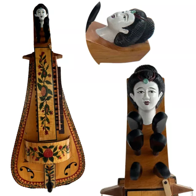 Old Model 6 strings 24 keys Hurdy Gurdy,Carved Woman face,Drawing,Good Sound