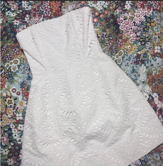 NEW $465 Alice + Olivia Salma Strapless White Eyelet Dress Size 0