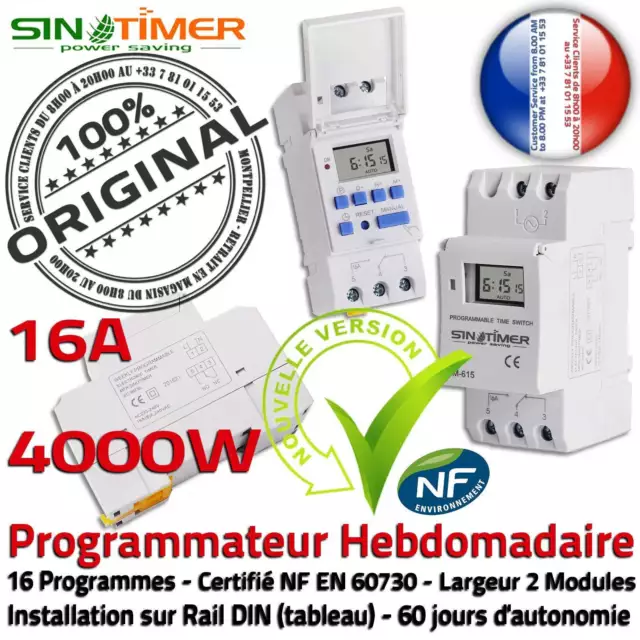 Minuterie Programmations Contacteur Journalières Prises Rail DIN 16A 4kW