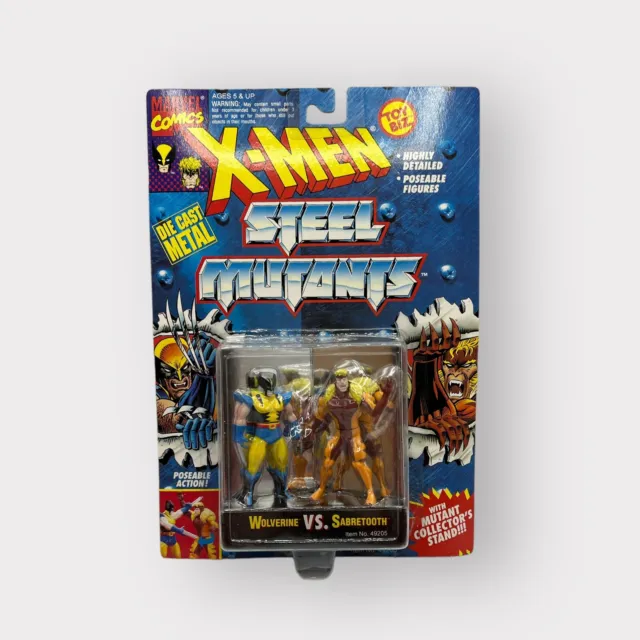 VTG 90s Marvel X-Men Steel Mutants Wolverine vs Sabretooth Die Cast Toy Figures