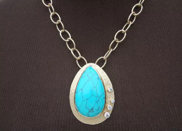 NEW $298 Melinda Maria Mosaic Stephanie Necklace Turquoise Gold-plated CZ 19"