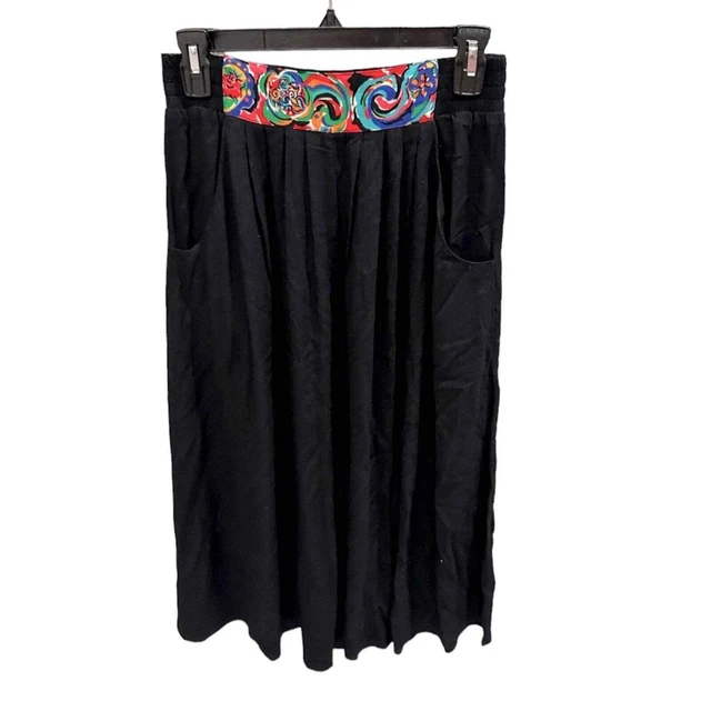 Vintage Carole Little Petites Skirt Black Color Detail With Pockets Modest 8