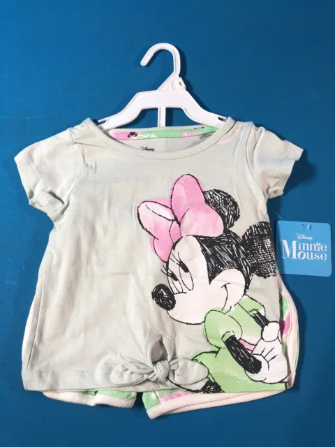 Disney Minnie Mouse Toddler Girls Outfit Set T-Shirt & Shorts Sz 2T - Brand New