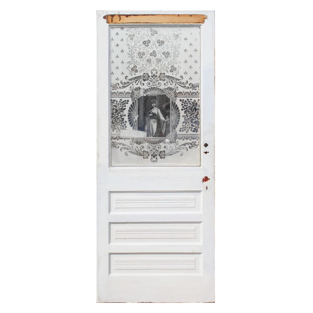 Reclaimed 32" Door With Figural Acid-Etched Glass, NED2219