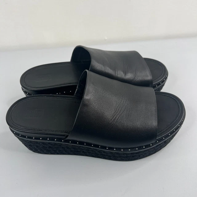 Fitflop Wedge Slide Sandal Womens Sz 6 Black Comfort Leather