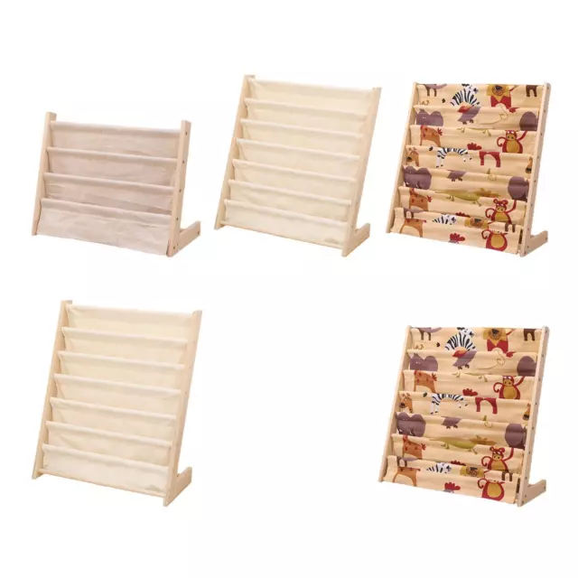 Kids Bookshelf Fabric Shelves Rack Wood Structure Strong Easy to Access Kids