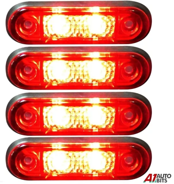 4x Flush Fit 2 Led Red Rear Side Tail Marker Lights Lamps 24v For Kelsa Bar