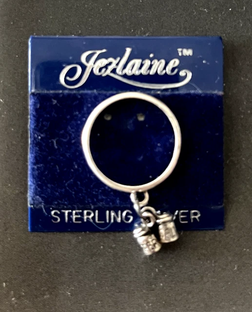 Charm ring, sterling silver salt & pepper shakers, size 5 new