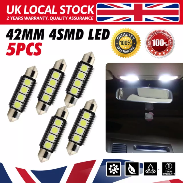 5Pcs 42mm C5W Number Plate Light Bulb 4SMD LED Festoon Lamp Canbus Error Free UK