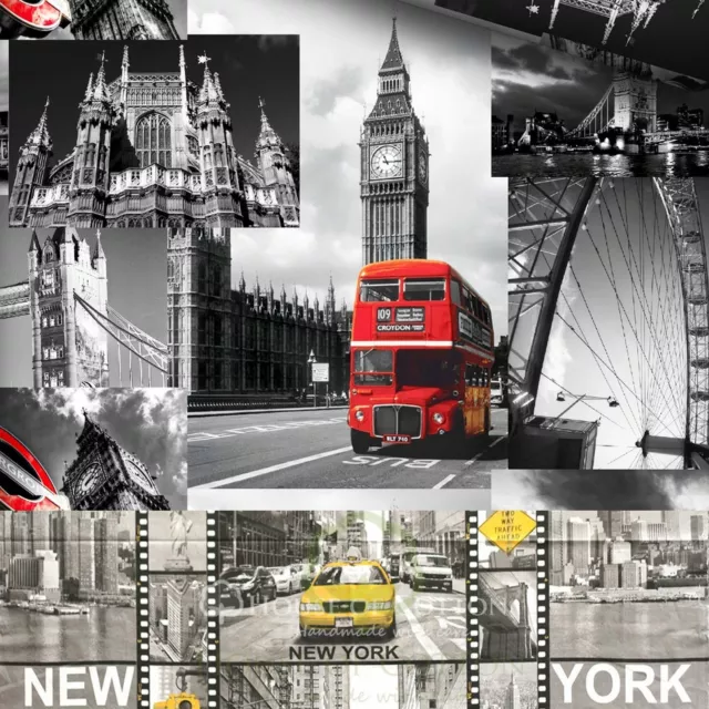 LONDON Grey /NEW YORK Grey 100%Cotton Fabric Material By The Metre over 63"Wide