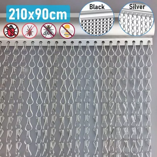 Aluminium Door Fly Screen Metal Chain Curtain Blind Insect Blinds 210cm x 90cm