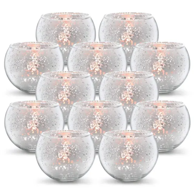 Round Silver Votive Candle Holders, Mercury Glass Tealight Candle Holders