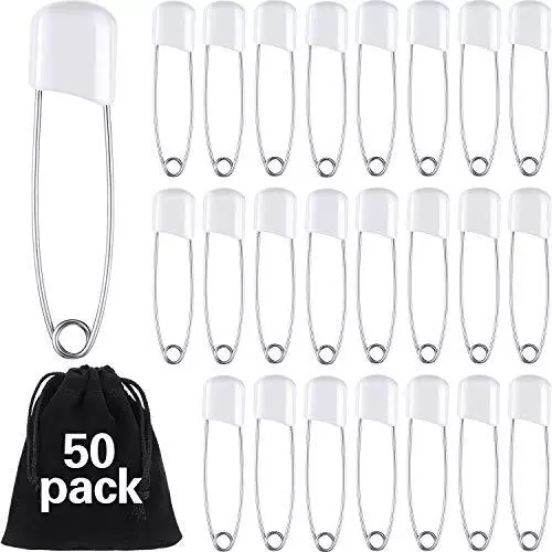 50 Pieces Diaper Pins Baby Safety Pins 2.2 Inch Plastic Head Cloth Diaper Pins w