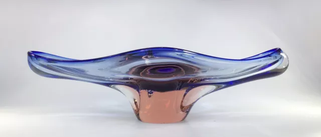 Moser Mstisov Glass Bowl Blue And Salmon Czech Art Glass LARGE 2.8kg 1960s