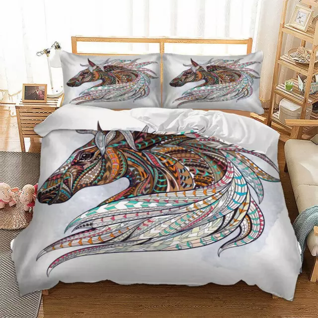 Colorful Horse Head Animal Print Quilt Duvet Cover Set Queen Bedding Bedclothes