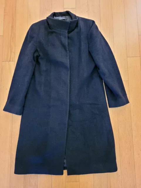 STYLISH Women's DKNY Wool Blend Winter  Trench Coat Long Size 12 Black