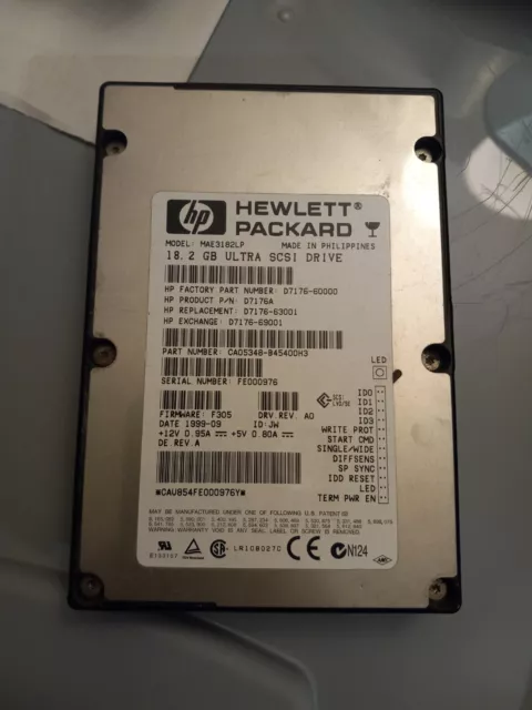 Hewlett Packard Model MAE3182LP HP PART D7176A 18.2 GB Ultra SCSI Drive Tested