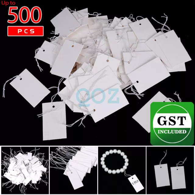 100-500X White Paper Jewelry Clothes Label Price Tags w/ Elastic String 50*30mm