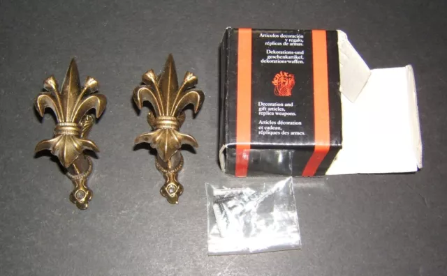 Two Vintage Ornate Brass Hooks - Made in Spain - Includes mounting hardware