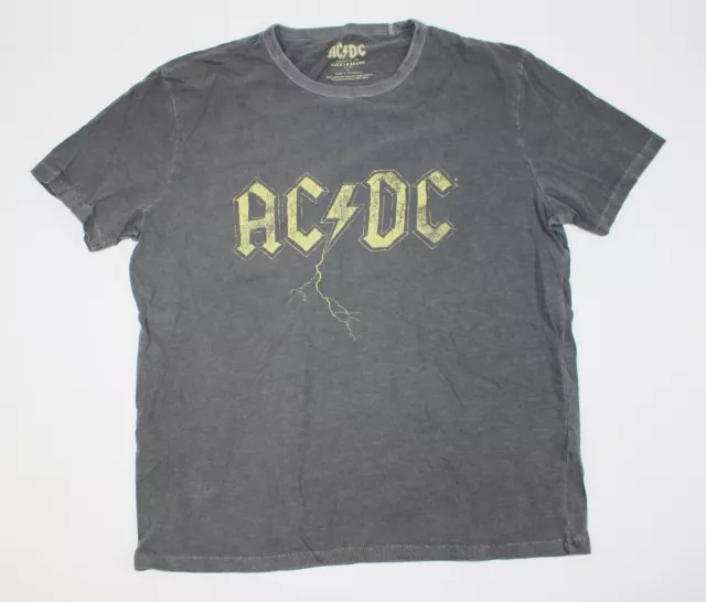 AC DC Lucky Brand Black Gray Faded Lightning Bolt Band Shirt Large Mens