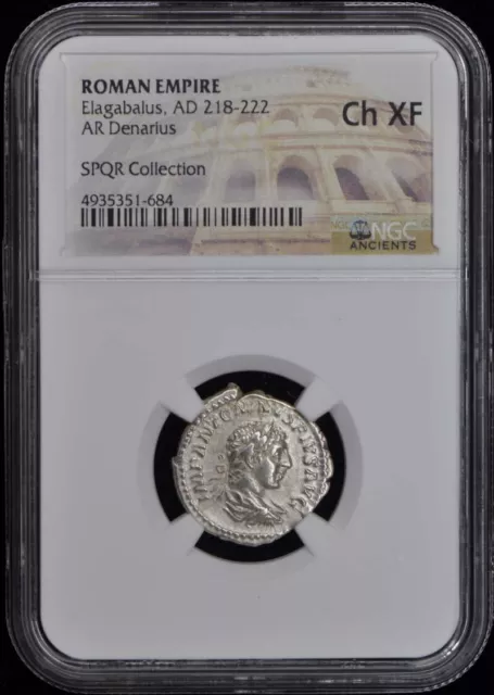 Elagabalus, AD 218-222 ROMAN EMPIRE AR Denarius NGC XF45