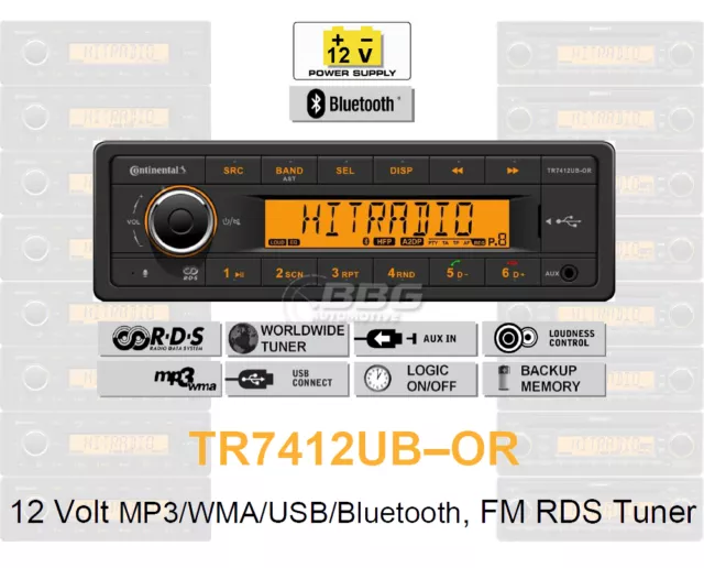 12 Volt Bluetooth PKW Auto Radio, RDS-Tuner, MP3, WMA, USB, 12V TR7412UB-OR