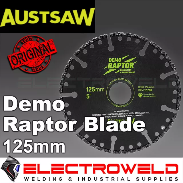 AUSTSAW Raptor 125mm 5" Diamond Cutting Blade, Demolition Concrete Masonry Disc