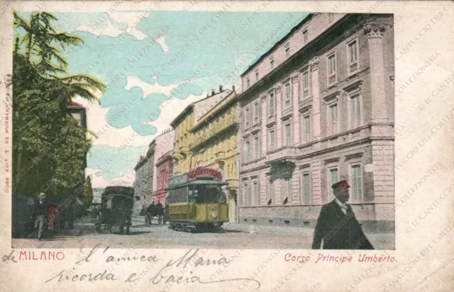 1908 MILANO Corso Principe Umberto TRAM Cartolina animata