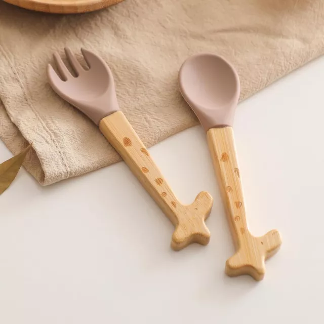 Baby Feeding Spoon Set - Soft Curved Silicone Tips, Bamboo Wood Handle - Party a