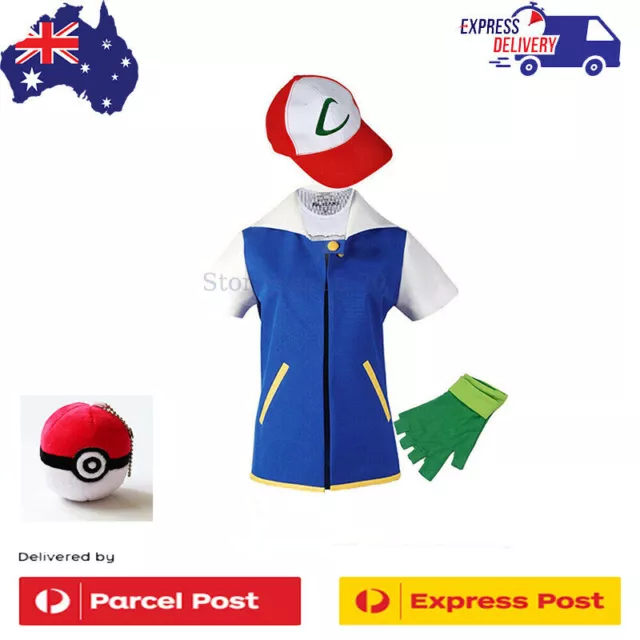 Pokemon Ash Ketchum Cosplay Full Set Costume Halloween Complete Outfit