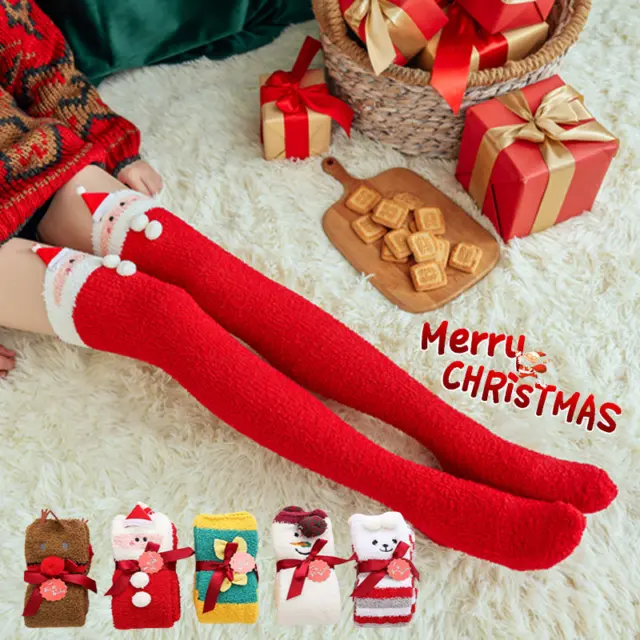 Unique Women's Thigh Stocking Christmas Over Knee Socks Santa Claus Elk Elf