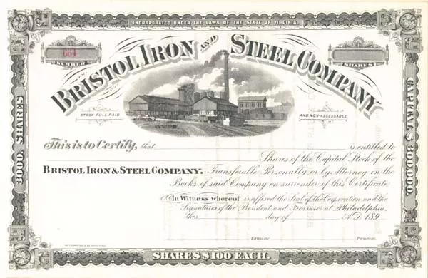 Bristol Iron and Steel Co. - Stock Certificate - General Stocks