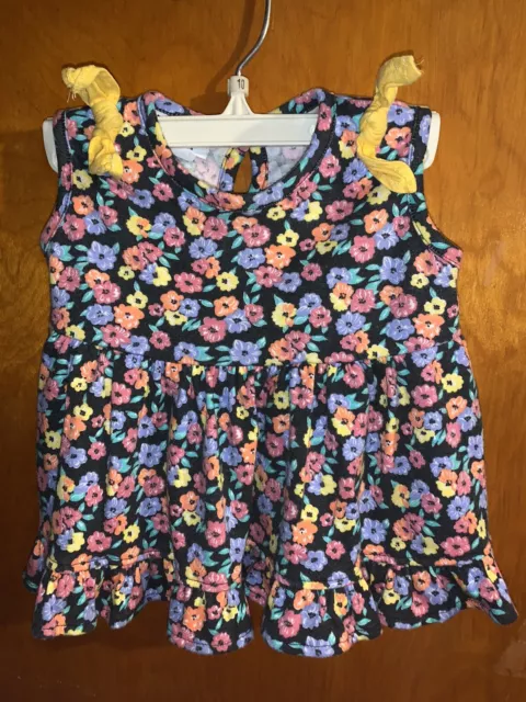 Toddler Girls Yellow Shirt, Pants, And Floral Shirt Outfit Size 18M