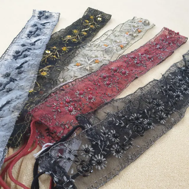 Embroidery Belts Suede Ties Mix Job Lot 5pcs Beaded Embellished Organza Fabric