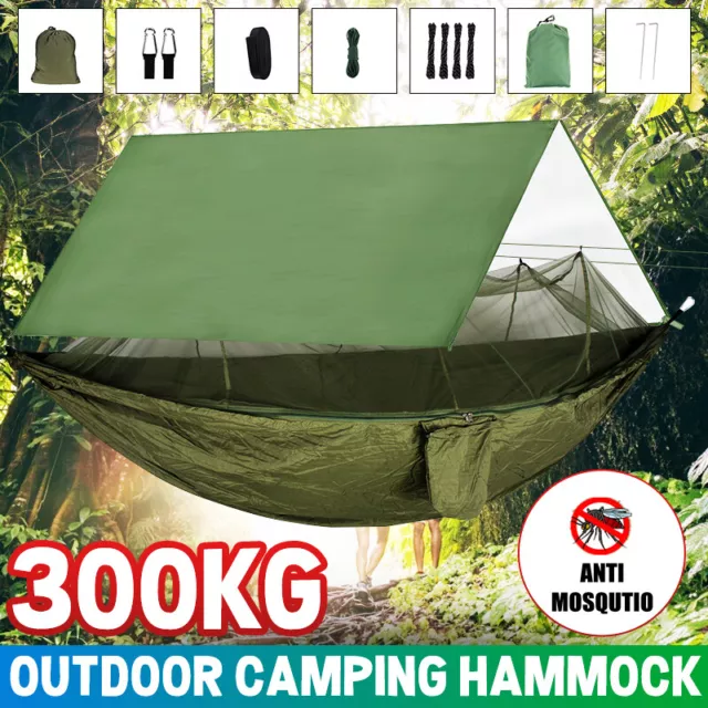 2 Person Camping Hammock Tent Mosquito Net Outdoor Nylon Swing Hanging Bed Sleep