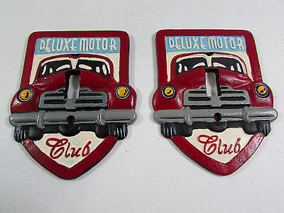 Pair of Heavy Cast Iron Red Deluxe Motor Club Light Switch Plate Covers