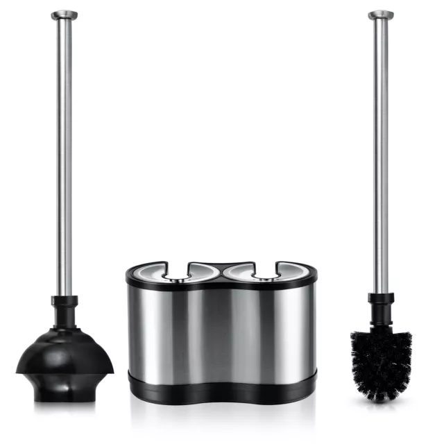 Stainless Steel Bathroom, Toilet Bowl Brush, and Plunger Cleaning W/ Holder 2pk 2