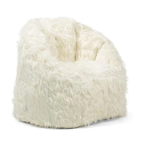 Big Joe Milano Bean Bag Chair Ivory Shag Fur 2.5ft