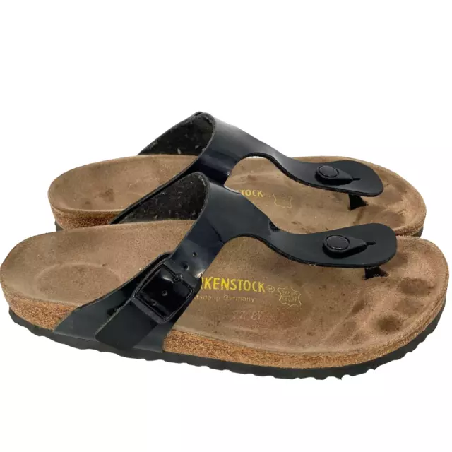 Birkenstock Thong Slide Sandals Black Patent Leather Size EU 40 US 9-9.5