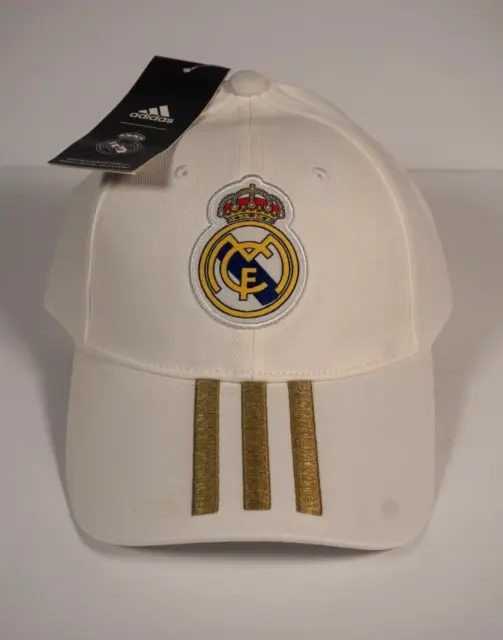 Adidas Real Madrid C40 Baseball Cap Hat White Gold Stripes Adjustable
