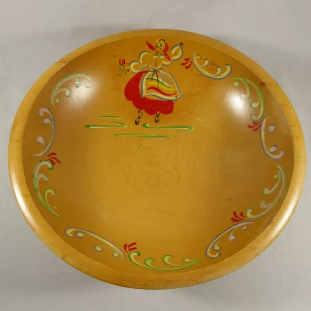 Woodcroftery 11" Wooden Dough Bowl Hand Painted Folk Art Fruit Bread Serving
