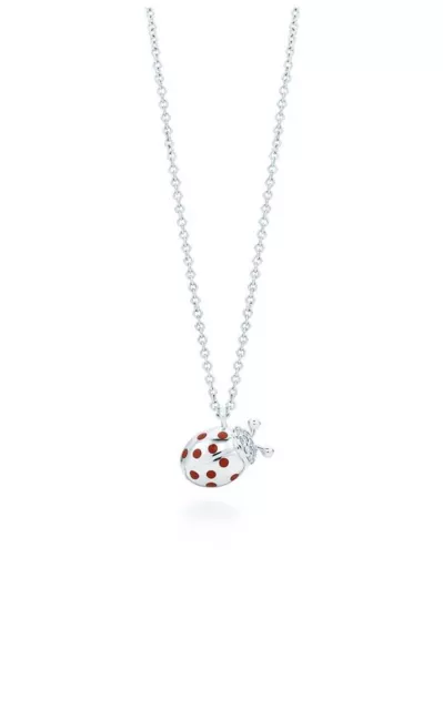 VINTAGE Tiffany & Co 18kt White Gold & Diamond Red Enamel Ladybug Pendant