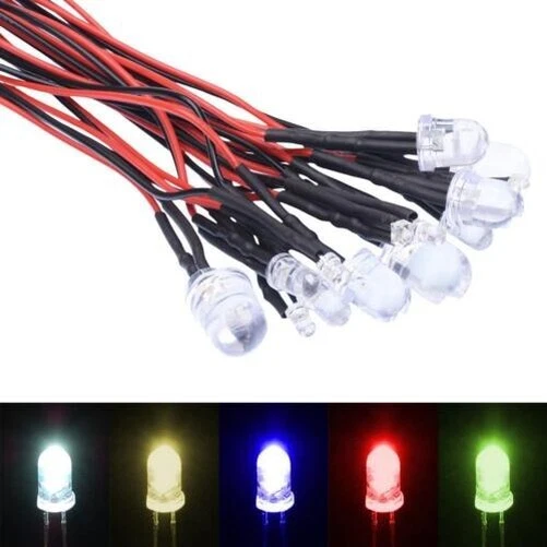 BANDE LED,Bleu-5V 3MM--Fil pré câblé de 20cm de longueur, 100 pièces