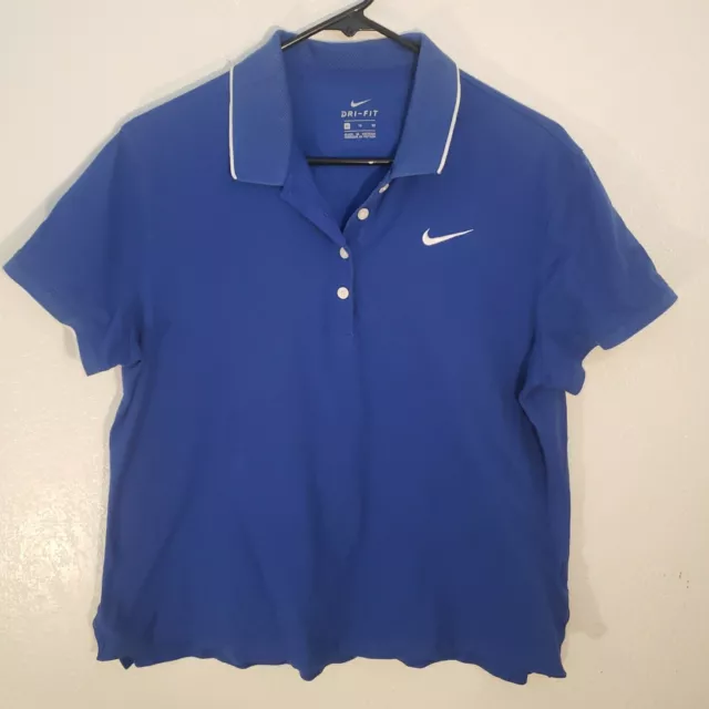 Nike Dri Fit Golf Polo Short Sleeve Shirt Womens XL Blue Embroidered Logo