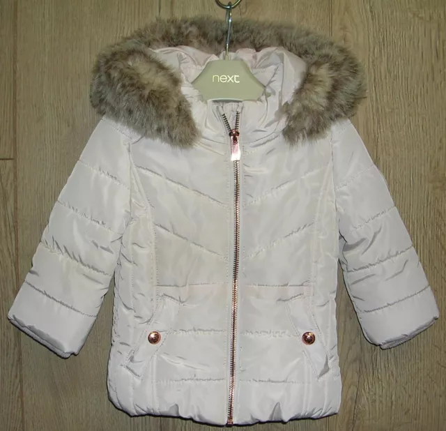 River Island Girls Pale Pink Hooded Winter Coat Jacket Age 9-12 Months